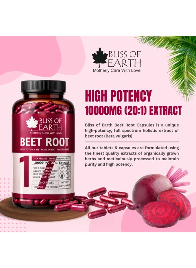 بليس اوف ايرث Bliss of Earth Beet Root Capsules 10000mg (20: 1) مستخلص جذر البنجر عالي الفاعلية | 120 كبسولات | يدعم الدورة الدموية والطاقة والقدرة على التحمل | معزز أكسيد النيتريك | كبسولات نباتية - Image 4